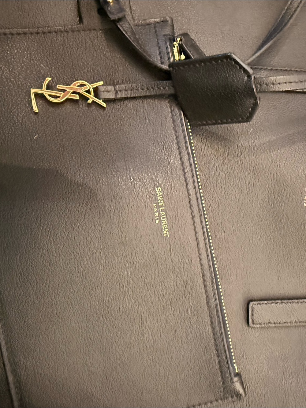 Saint Laurent Black Leather Tote with Gold YSL Charm - Picture 6 of 6